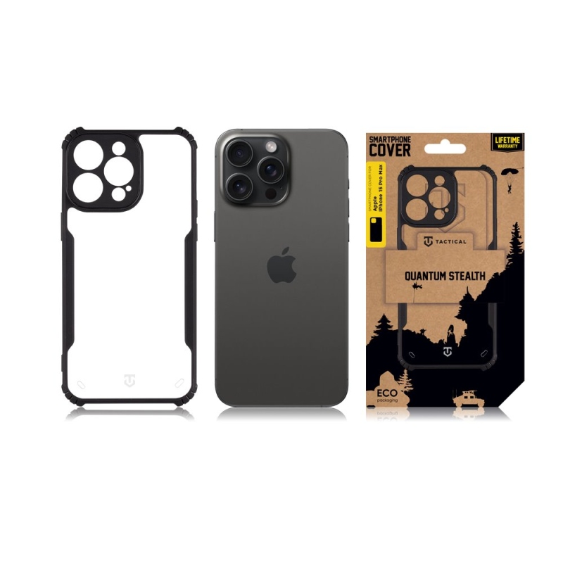 Tactical Quantum lopakodó védőburkolat Apple iPhone 15 Pro Max készülékhez Clear/Fekete