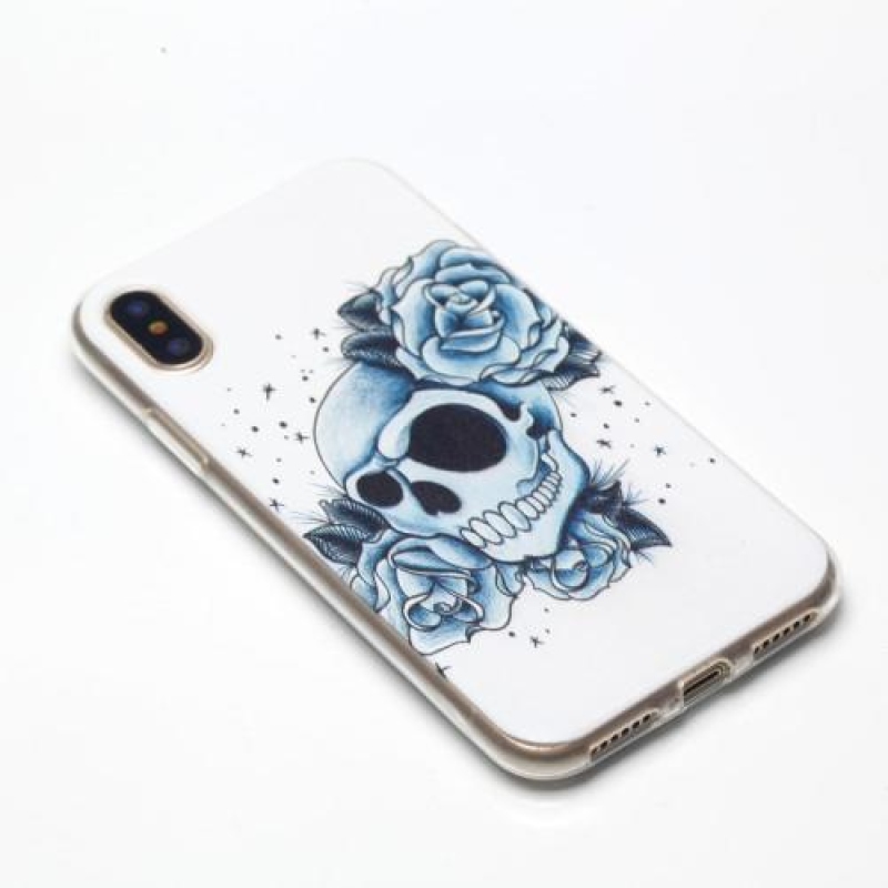 Gél tok iPhone X készülékhez - koponya és rózsa