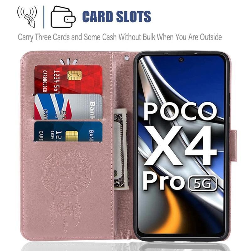 Álom PU bőr pénztárca tok Xiaomi Poco M4 Pro 4G - rózsaarany
