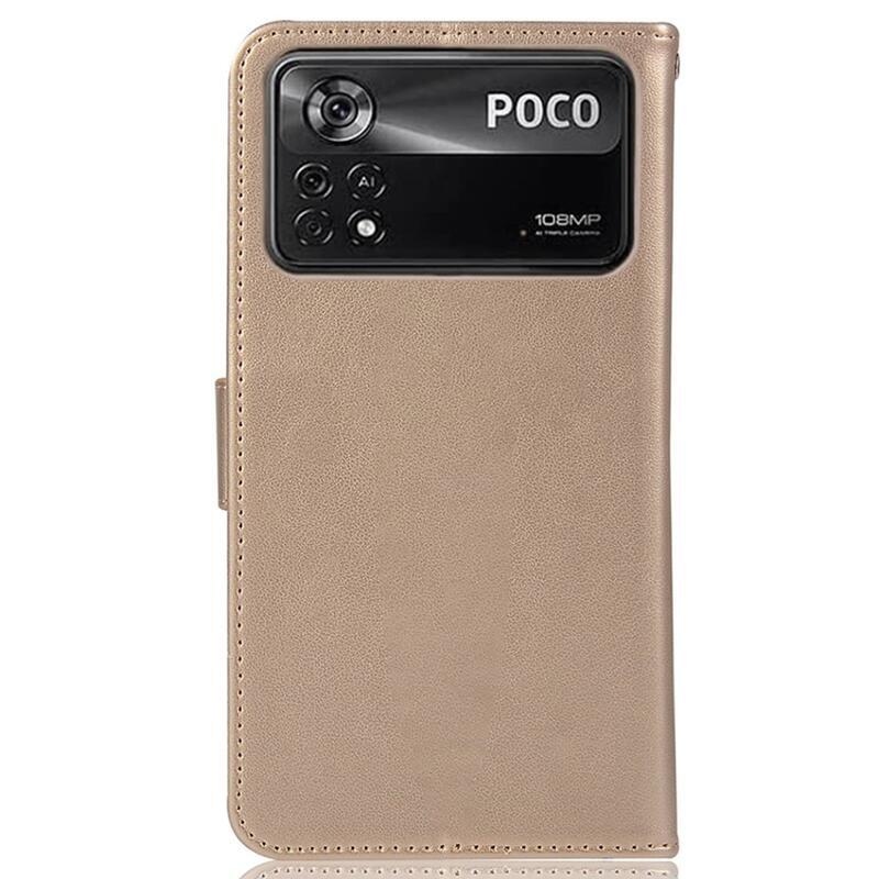 Álom PU bőr pénztárca tok Xiaomi Poco M4 Pro 4G - arany színben