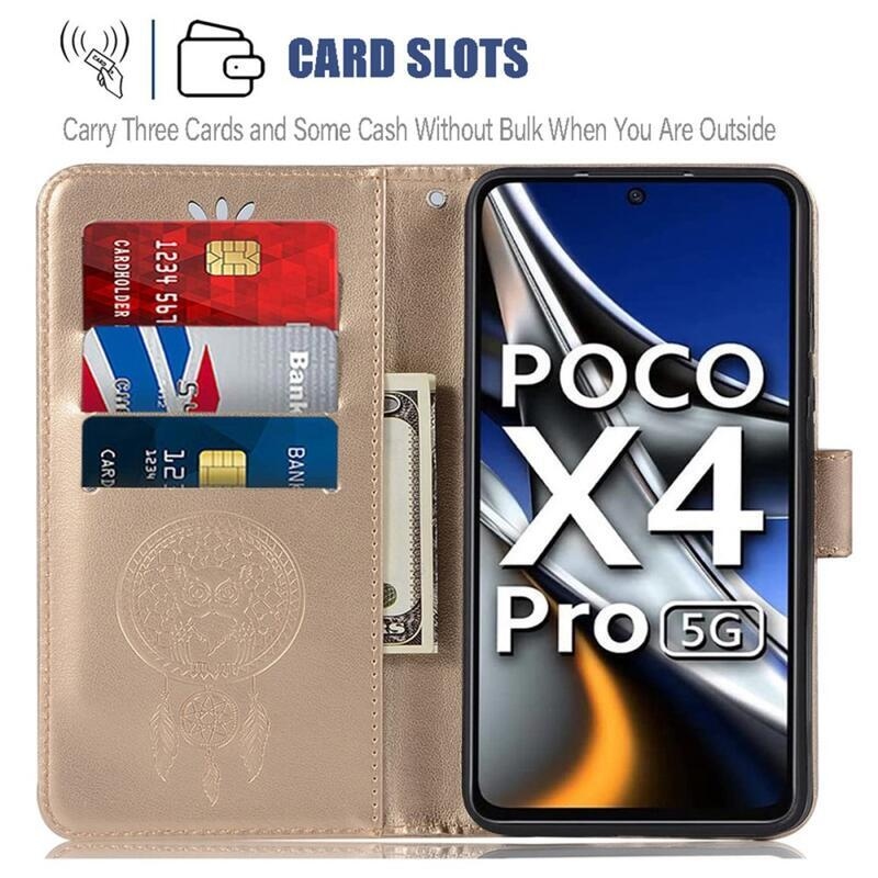Álom PU bőr pénztárca tok Xiaomi Poco M4 Pro 4G - arany színben