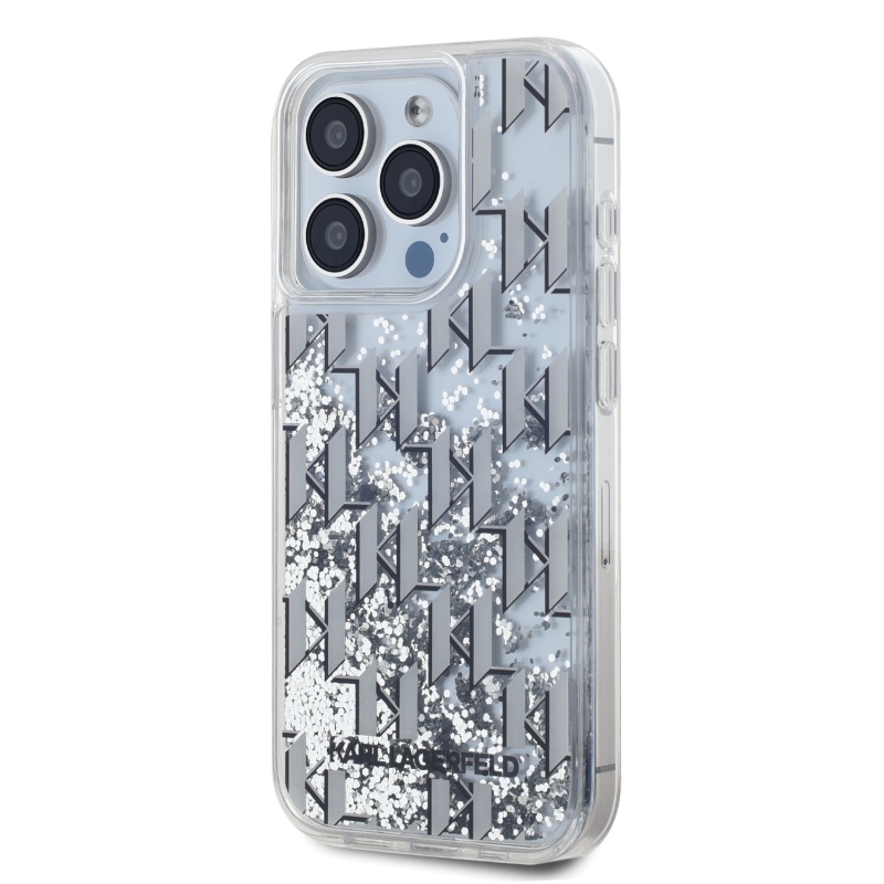 Karl Lagerfeld Liquid Glitter Monogram Monogram Gradient Back Cover iPhone 15 Pro fehérhez