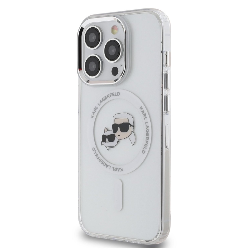 Karl Lagerfeld IML K&CH fejek fémkeret MagSafe hátlap iPhone 15 Pro átlátszóhoz