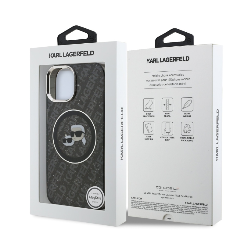 Karl Lagerfeld IML K&CH Heads Ismételt logó MagSafe hátlapi borító iPhone 15-hez Fekete