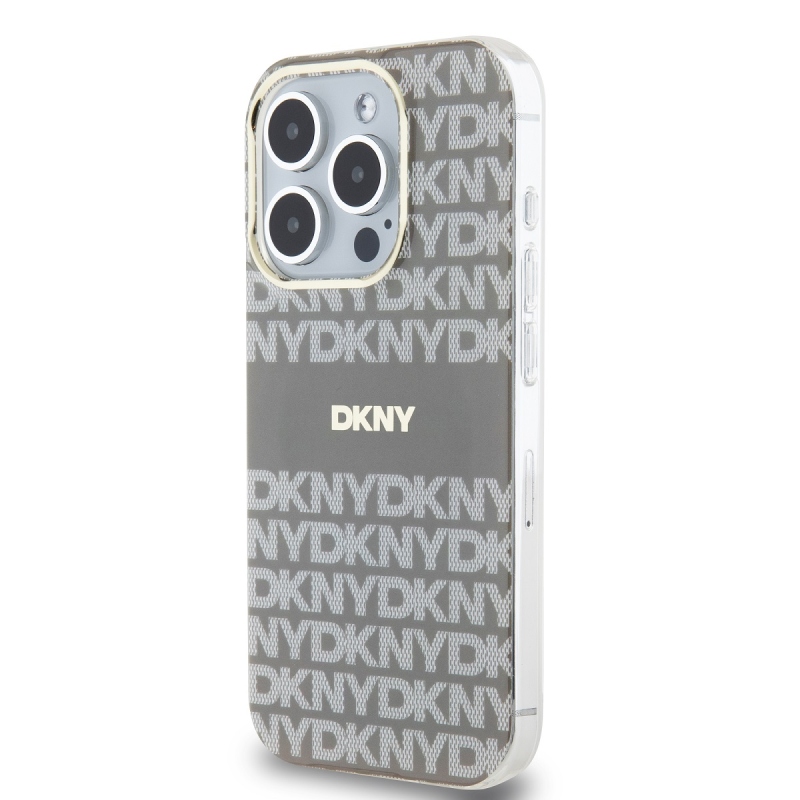 DKNY PC/TPU ismétlődő mintás tonális csíkos Magsafe hátlap iPhone 13 Pro bézs színű borítóhoz