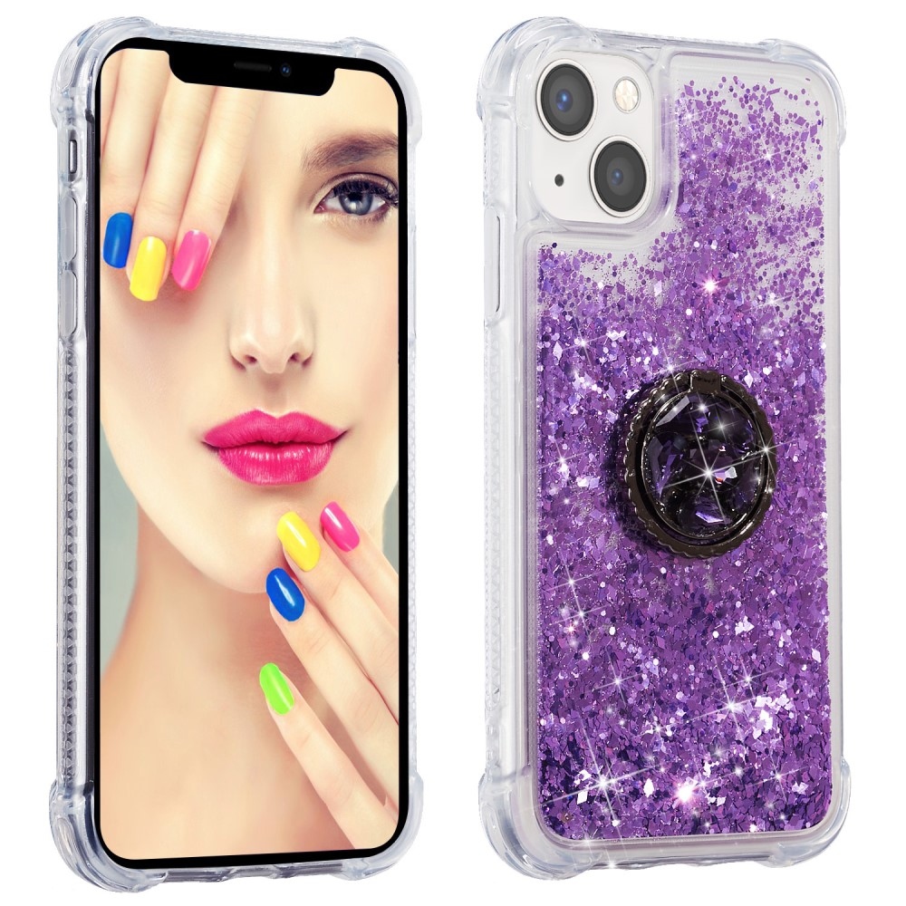 Csillogó homokóra zselés tok iPhone 15 Plus készülékhez - lila