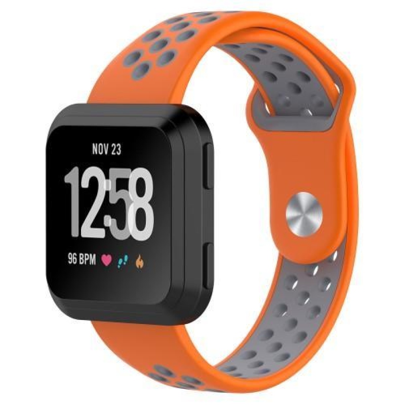 Duos szilikon szíj Fitbit Versa okosórához - szürke és narancssárga színben