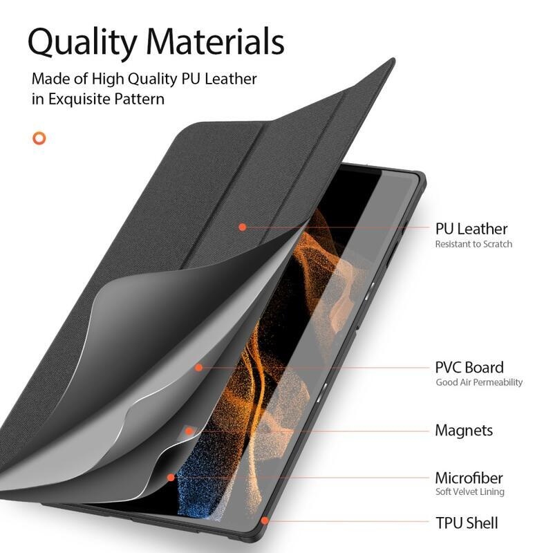 DUX intelligens pozicionáló PU bőr táblagép tok Samsung Galaxy Tab S8 Ultra - fekete