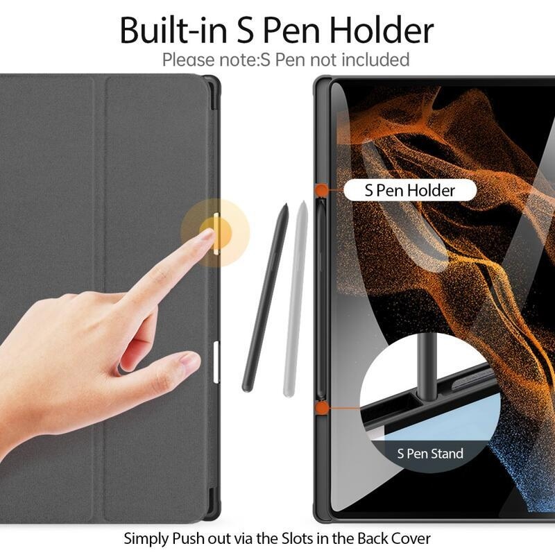 DUX intelligens pozicionáló PU bőr táblagép tok Samsung Galaxy Tab S8 Ultra - fekete