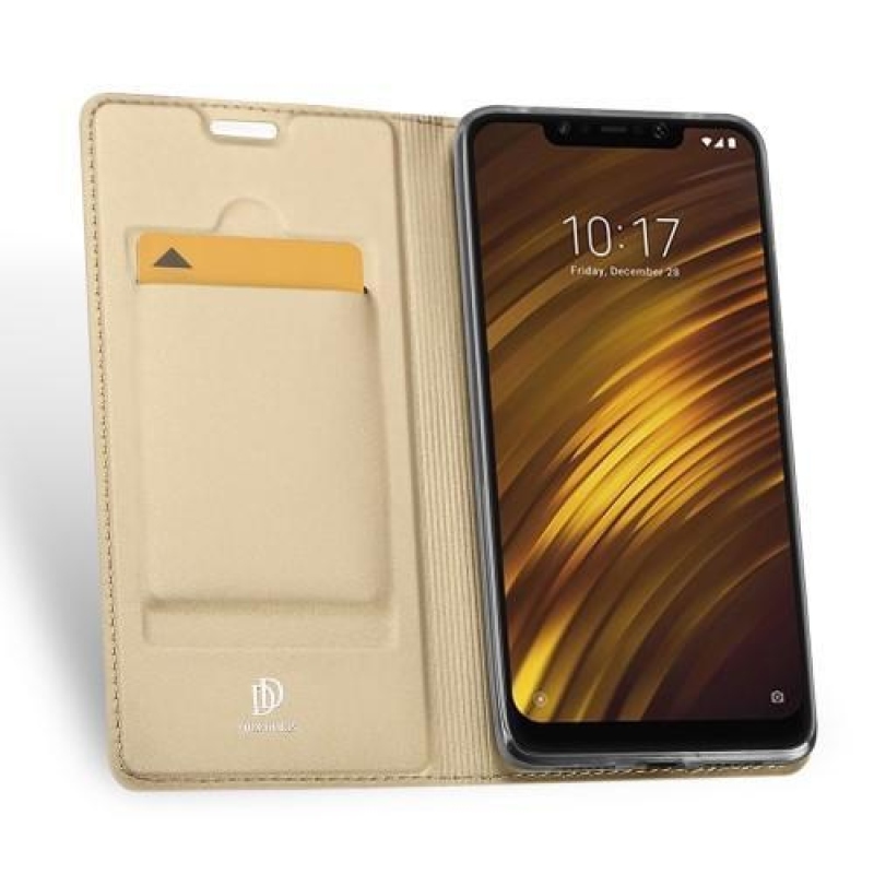 DUX elegáns PU bőr pénztárca tok a Xiaomi Pocophone F1-hez - arany színben