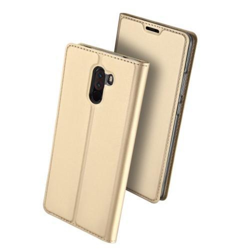 DUX elegáns PU bőr pénztárca tok a Xiaomi Pocophone F1-hez - arany színben
