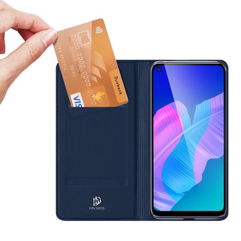 DUX elegáns PU bőr tok a Huawei P40 Lite E számára - sötétkék
