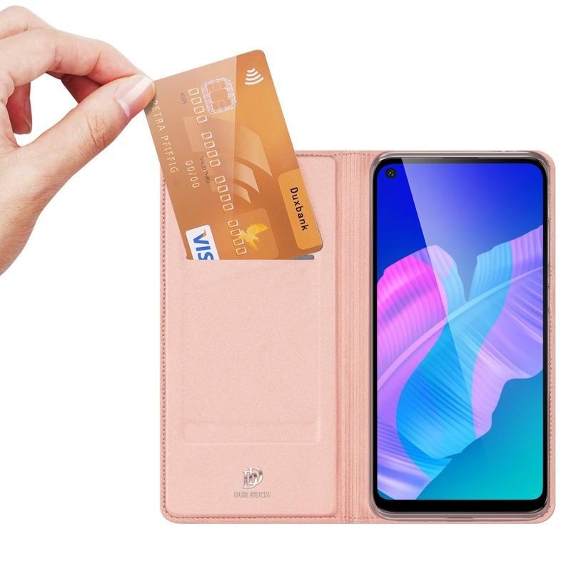 DUX elegáns PU bőr tok a Huawei P40 Lite E számára - rózsaarany színben