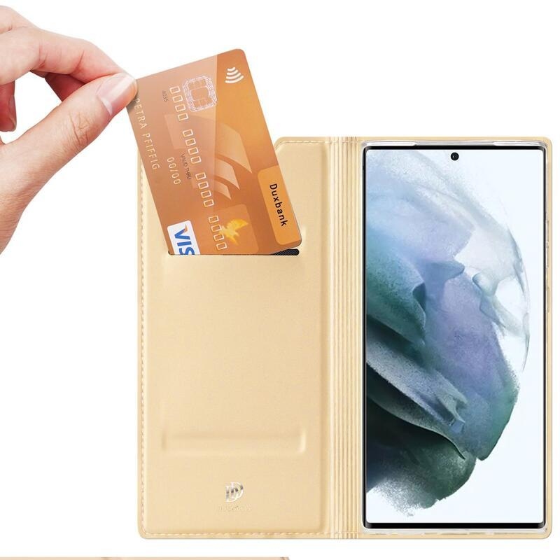 DUX elegáns PU bőr tok Samsung Galaxy S22 Ultra 5G készülékhez - arany színben