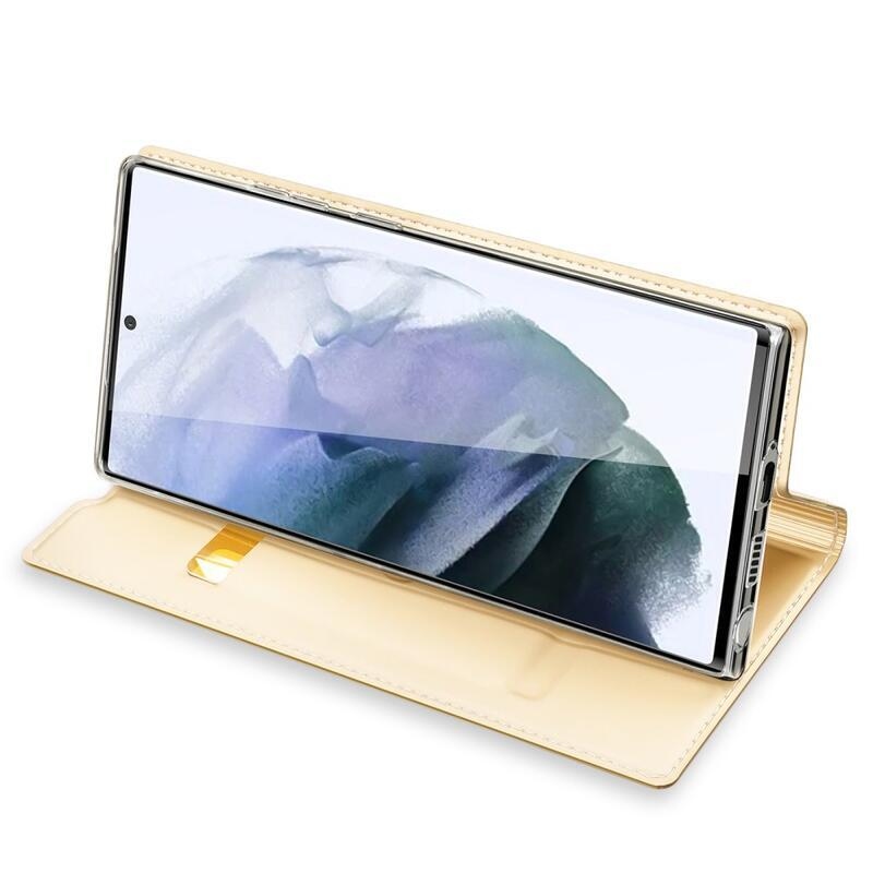 DUX elegáns PU bőr tok Samsung Galaxy S22 Ultra 5G készülékhez - arany színben