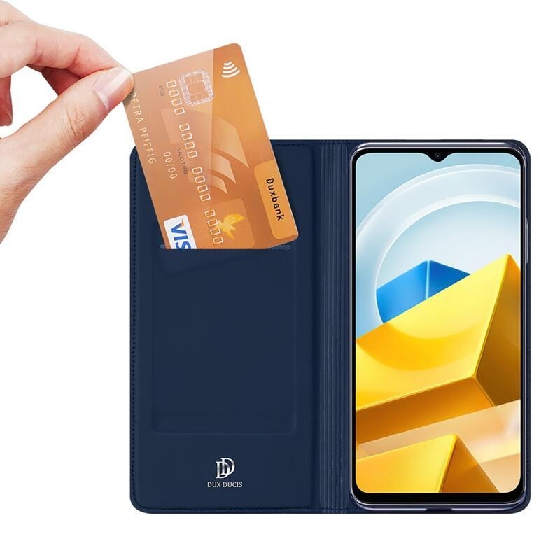 DUX elegáns PU bőr tok a Xiaomi Poco M5 készülékhez - sötétkék