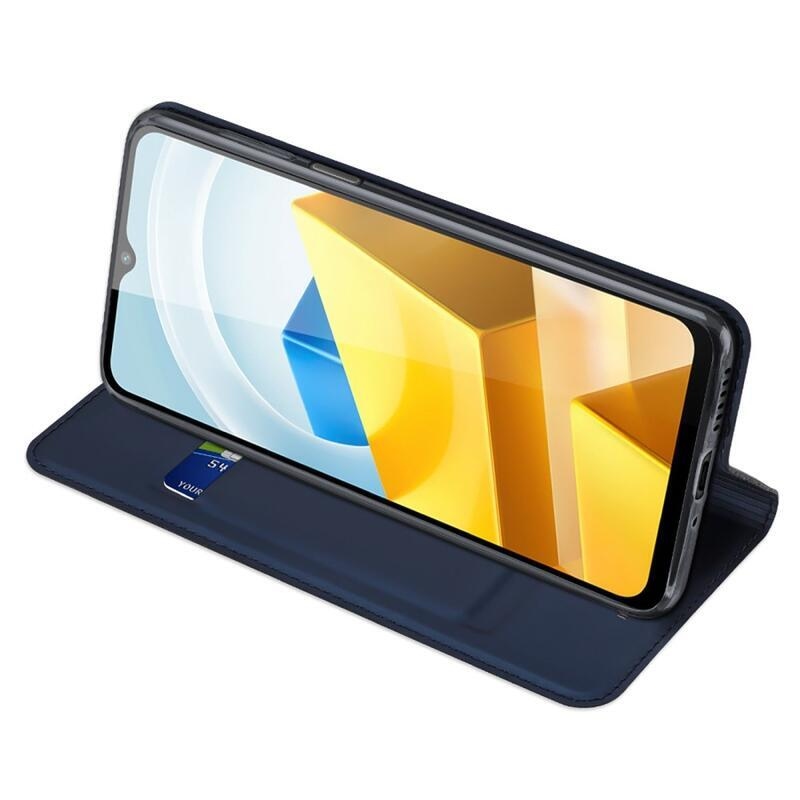 DUX elegáns PU bőr tok a Xiaomi Poco M5 készülékhez - sötétkék