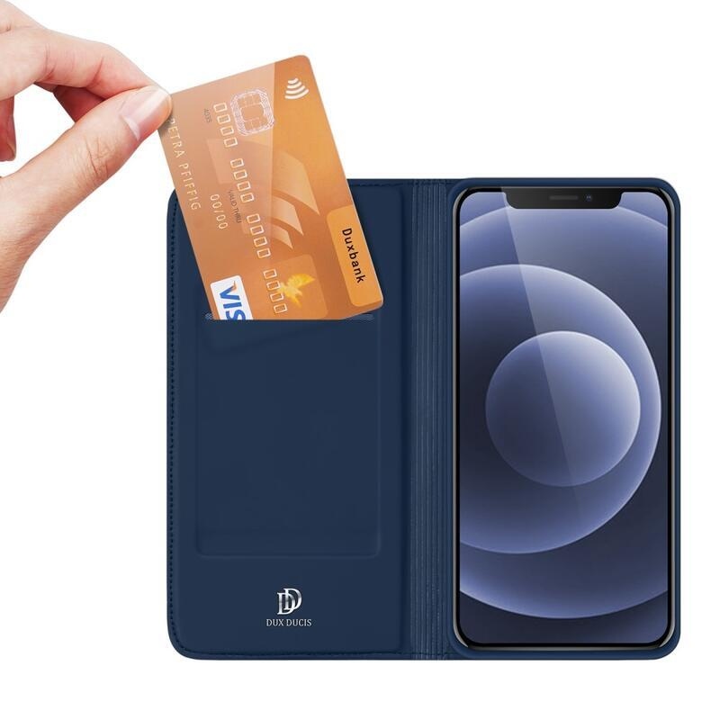 DUX elegáns PU bőr tok iPhone 13 6.1 készülékhez - sötétkék