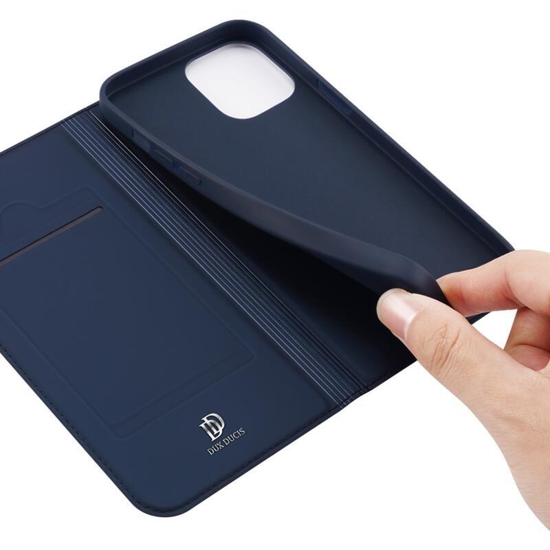 DUX elegáns PU bőr tok iPhone 13 6.1 készülékhez - sötétkék