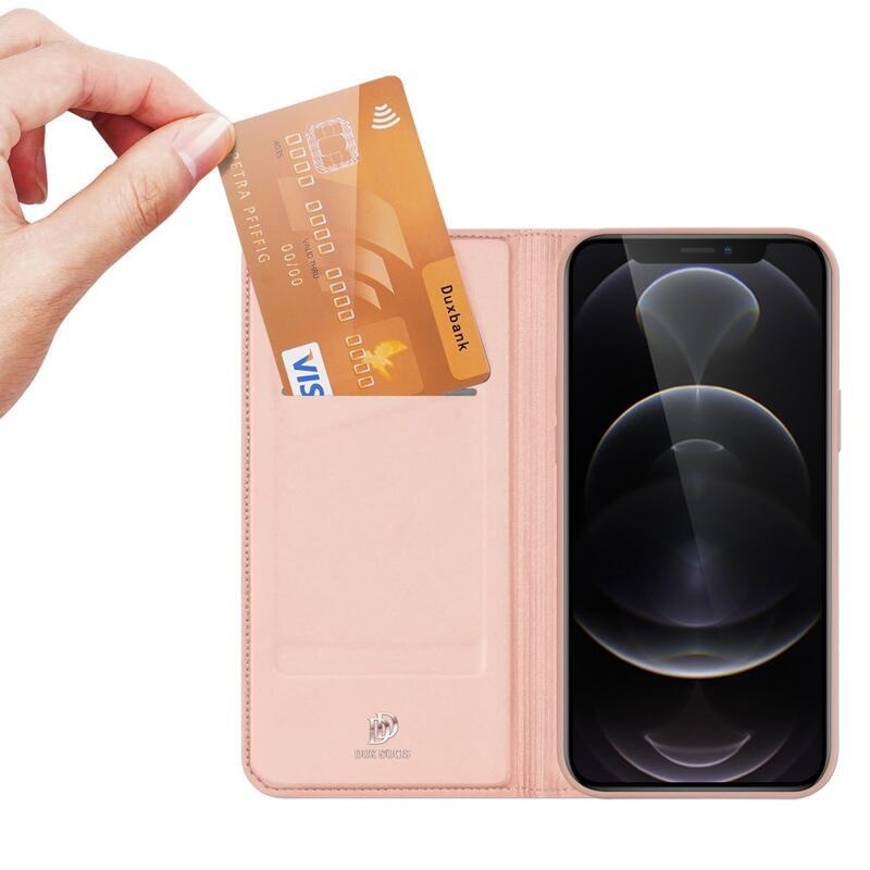 DUX elegáns PU bőr tok iPhone 13 Pro 6.1 készülékhez - rózsaszín