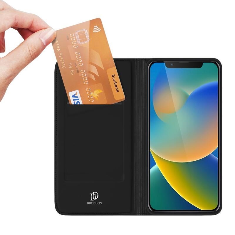 DUX elegáns PU bőr tok iPhone 14 6.1 készülékhez - fekete