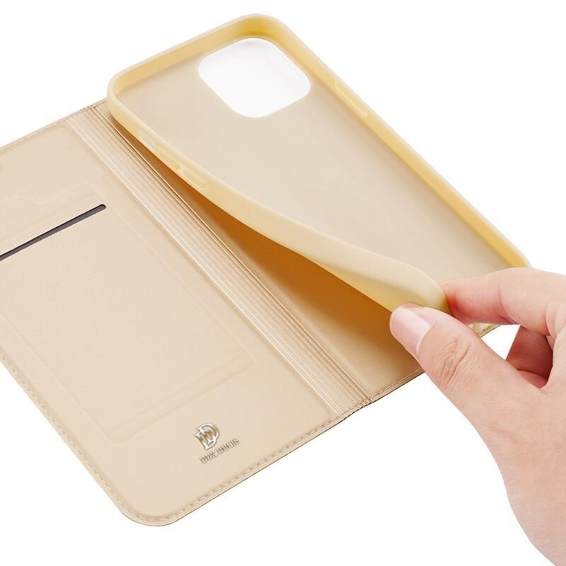 DUX elegáns PU bőr tok iPhone 14 6.1 készülékhez - arany színben