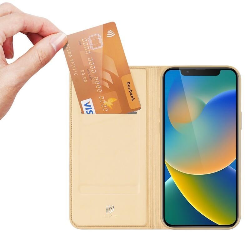 DUX elegáns PU bőr tok iPhone 14 6.1 készülékhez - arany színben