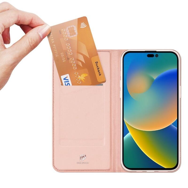 DUX elegáns PU bőr tok iPhone 14 Pro 6.1 készülékhez - rózsaarany színben