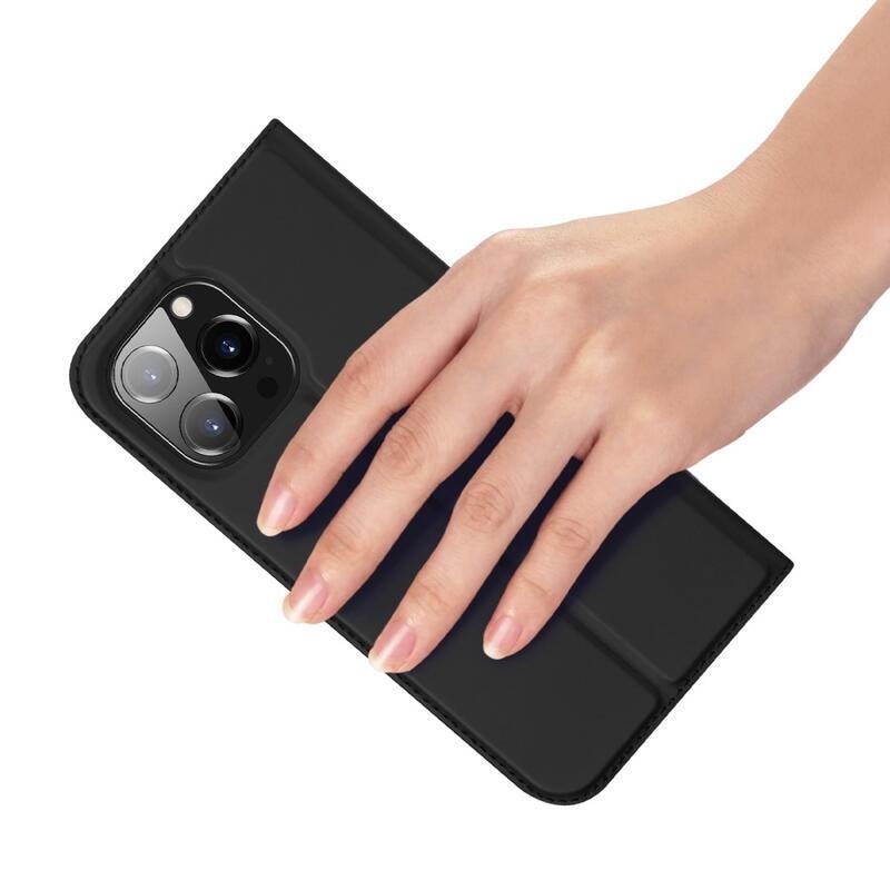 DUX elegáns PU bőr tok iPhone 14 Pro Max 6.7 készülékhez - fekete