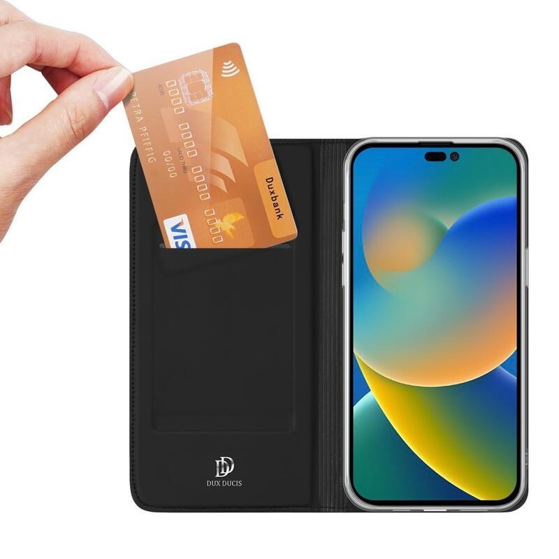 DUX elegáns PU bőr tok iPhone 14 Pro Max 6.7 készülékhez - fekete