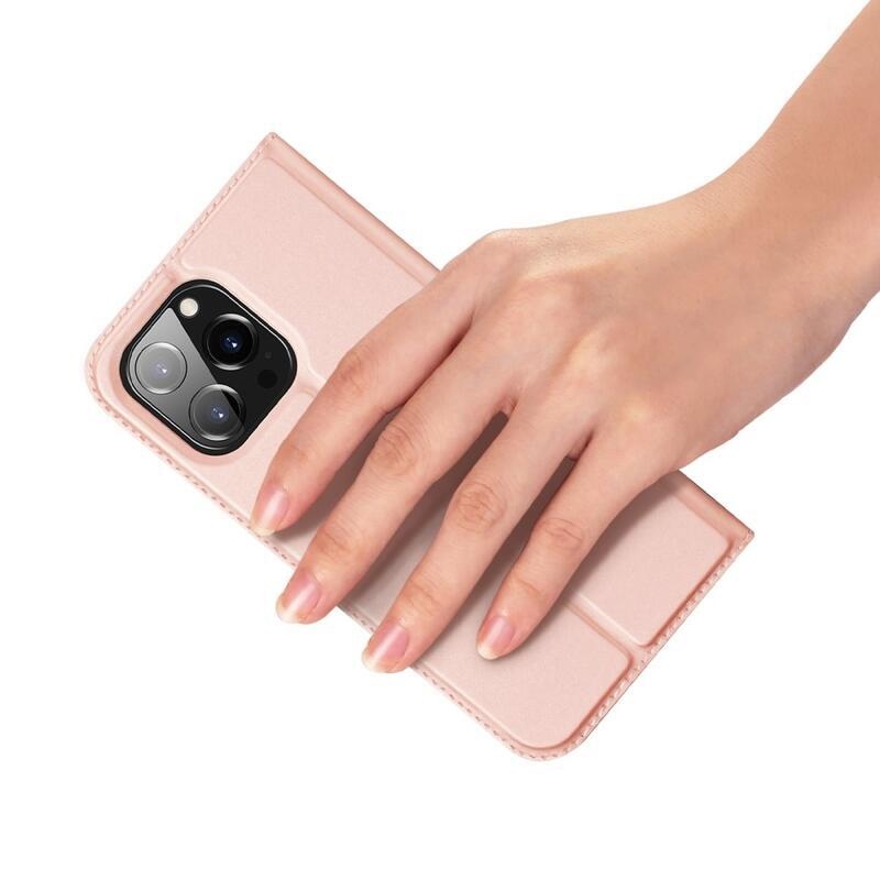 DUX elegáns PU bőr tok iPhone 14 Pro Max 6.7 készülékhez - rózsaarany színben