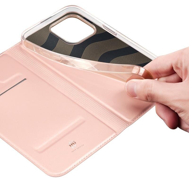 DUX elegáns PU bőr tok iPhone 14 Pro Max 6.7 készülékhez - rózsaarany színben