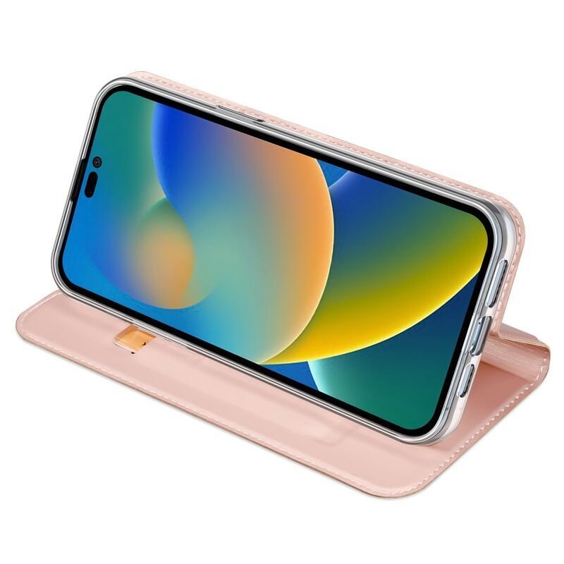 DUX elegáns PU bőr tok iPhone 14 Pro Max 6.7 készülékhez - rózsaarany színben