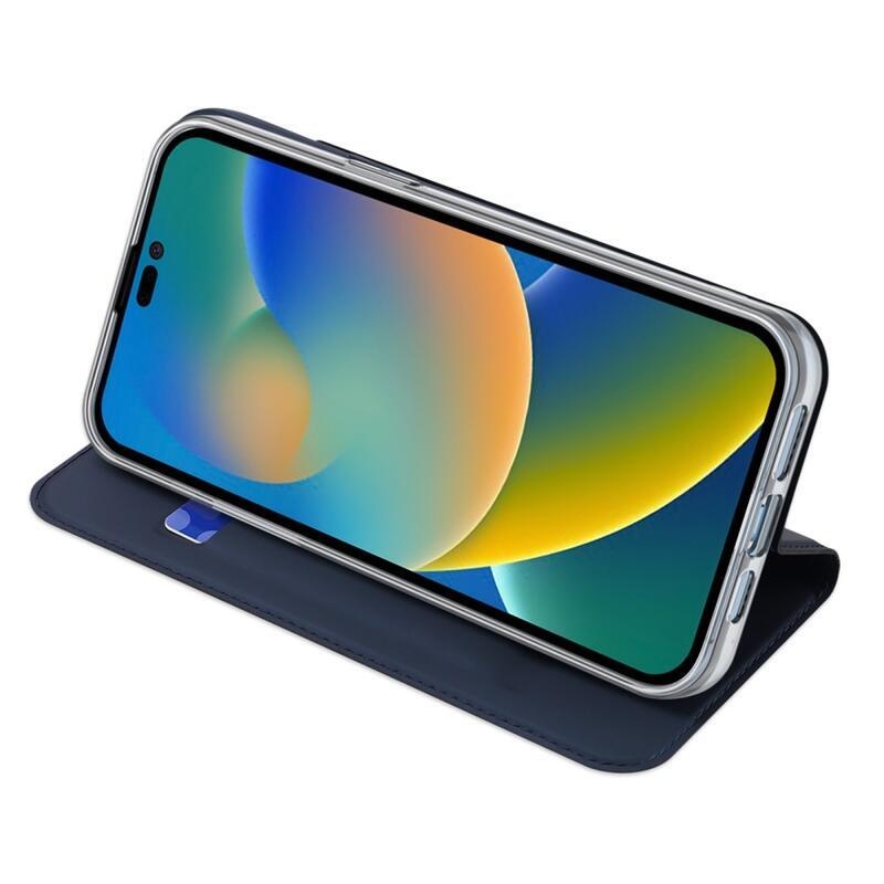 DUX elegáns PU bőr tok iPhone 14 Pro Max 6.7 készülékhez - sötétkék