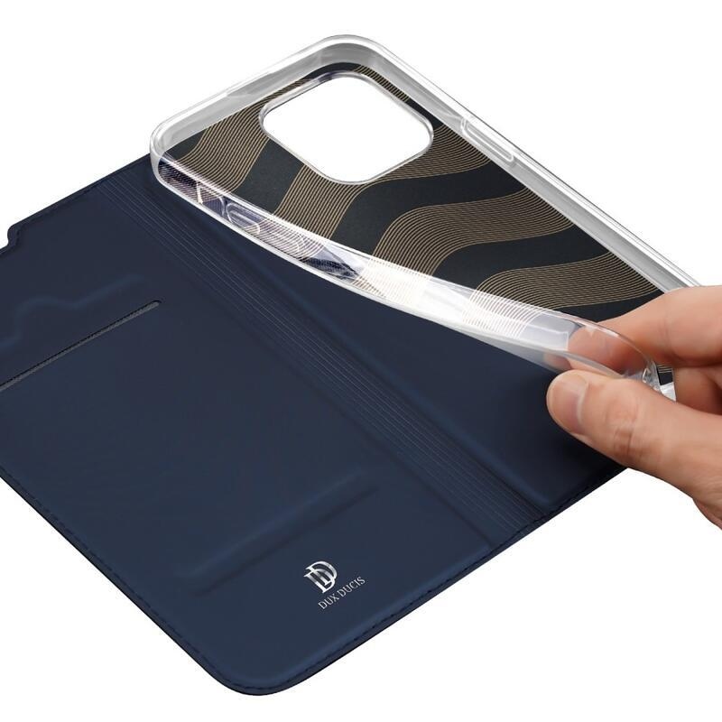 DUX elegáns PU bőr tok iPhone 14 Pro Max 6.7 készülékhez - sötétkék