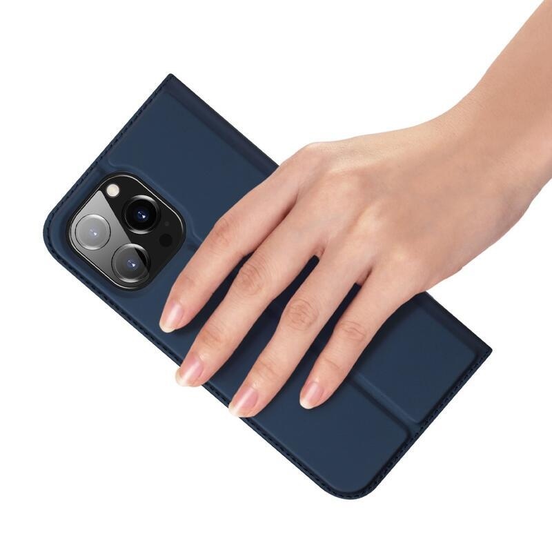 DUX elegáns PU bőr tok iPhone 14 Pro Max 6.7 készülékhez - sötétkék