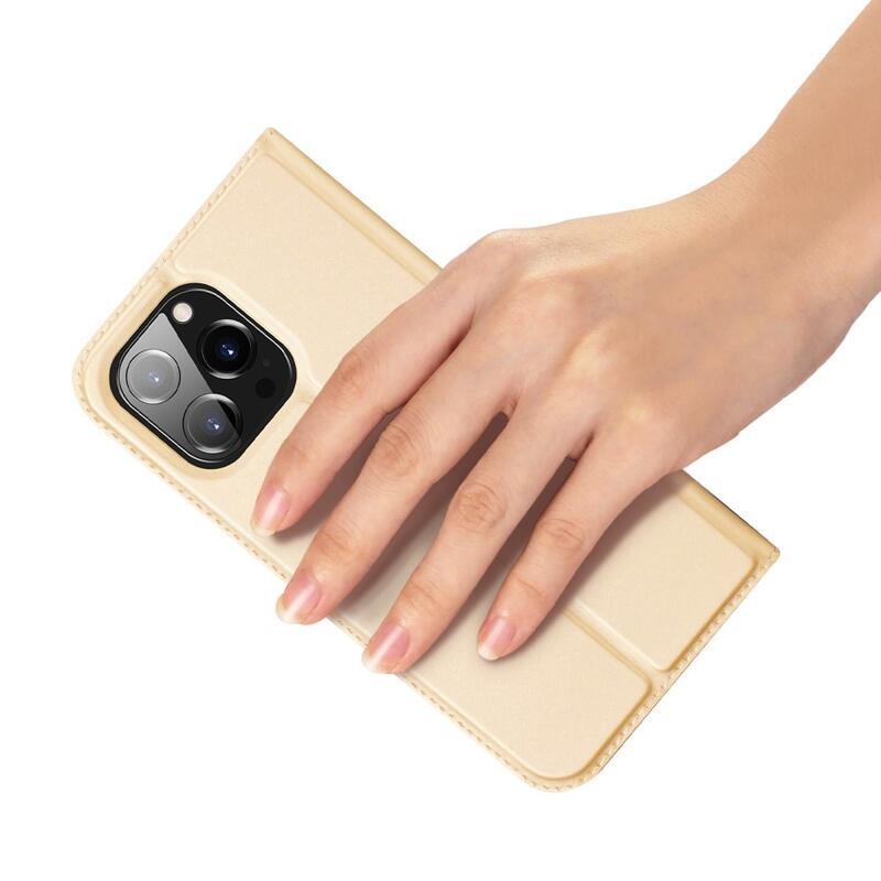 DUX elegáns PU bőr tok iPhone 14 Pro Max 6.7 készülékhez - arany színben