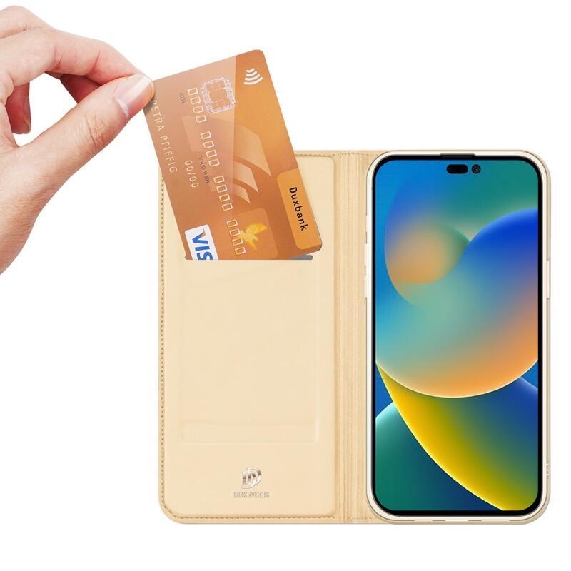 DUX elegáns PU bőr tok iPhone 14 Pro Max 6.7 készülékhez - arany színben