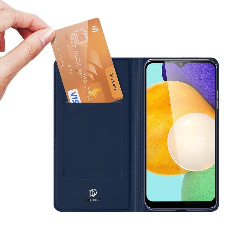 DUX elegáns PU bőr tok Samsung Galaxy A03s (166.6 x 75.9 x 9.1mm) - sötétkék