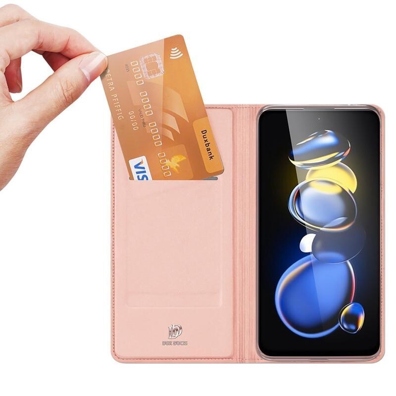DUX stílusos PU bőr tok Xiaomi Poco X4 GT 5G - rózsaarany színben