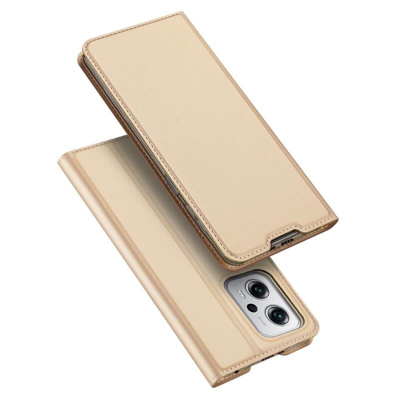 DUX stílusos PU bőr tok Xiaomi Poco X4 GT 5G - arany színben