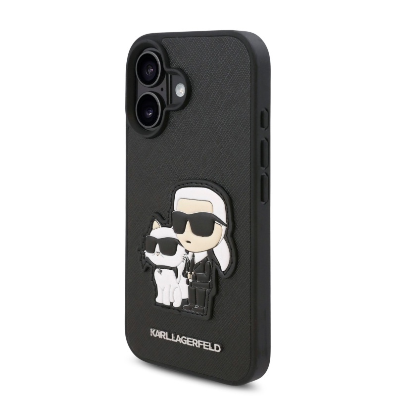 Karl Lagerfeld PU Saffiano Karl és Choupette hátlap iPhone 16 Plus készülékhez Fekete