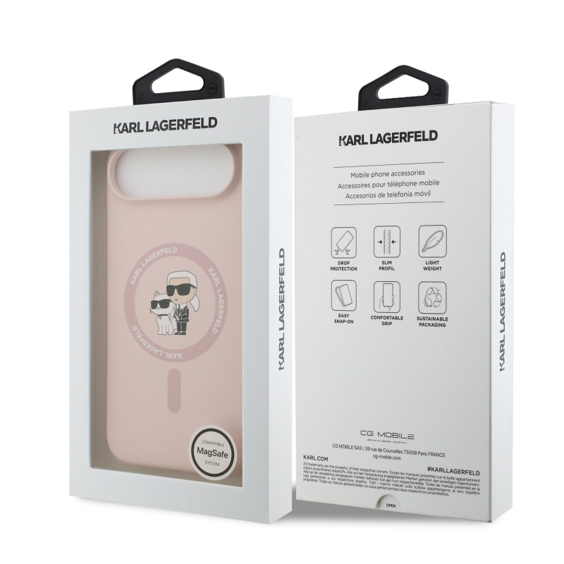 Karl Lagerfeld Folyékony szilikon Karl és Choupette MagSafe hátlap iPhone 17 Air rózsaszínű borítóhoz