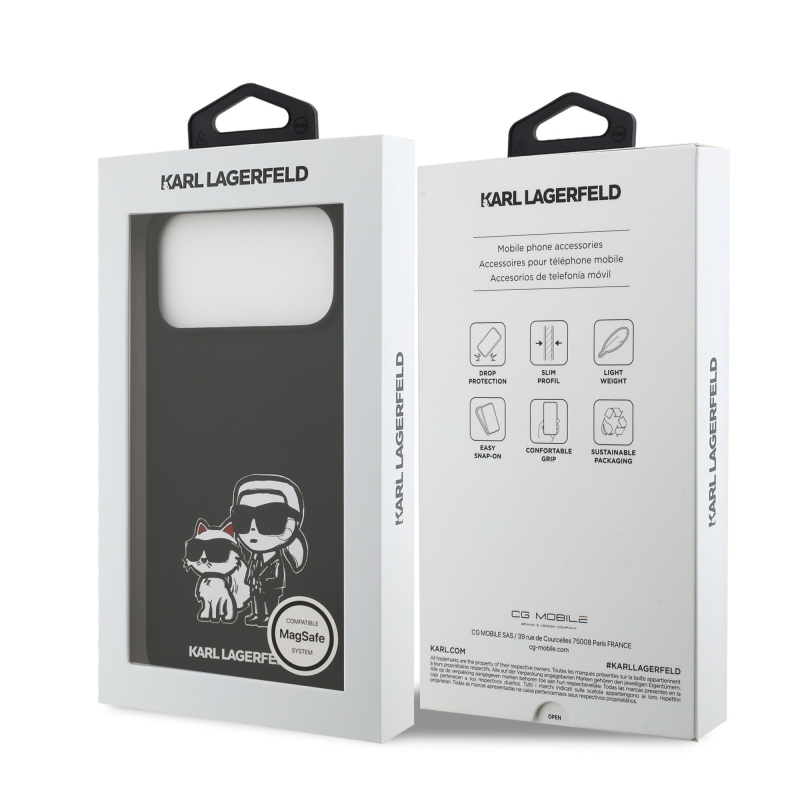 Karl Lagerfeld Liquid Silicone K&CH Sketch MagSafe hátlapi borító iPhone 17 Pro Max-hoz Fekete