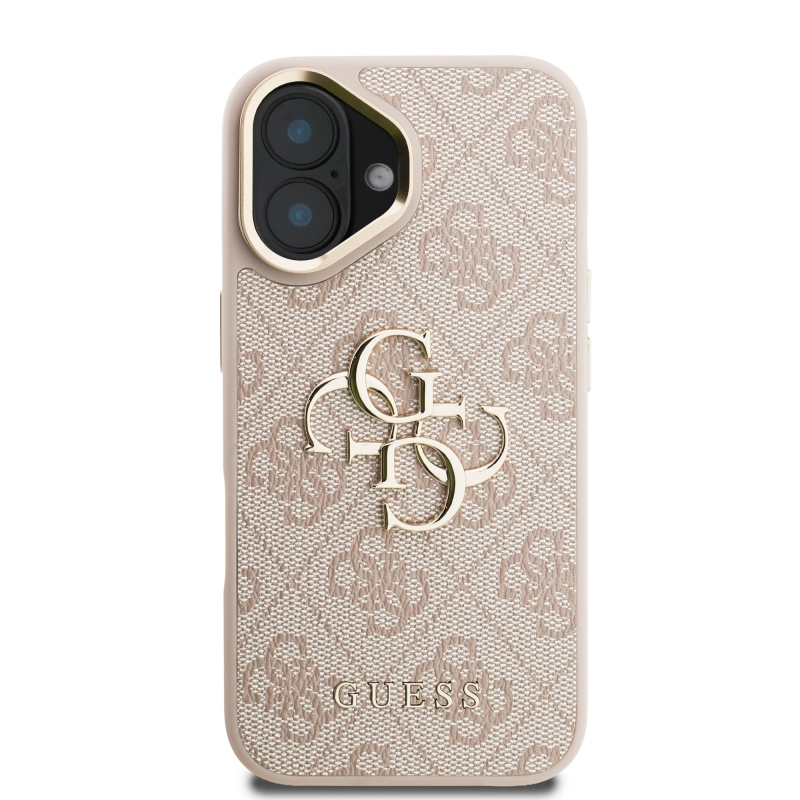 Guess PU 4G fém logó állvány kamerakeret hátlap iPhone 16 rózsaszínhez