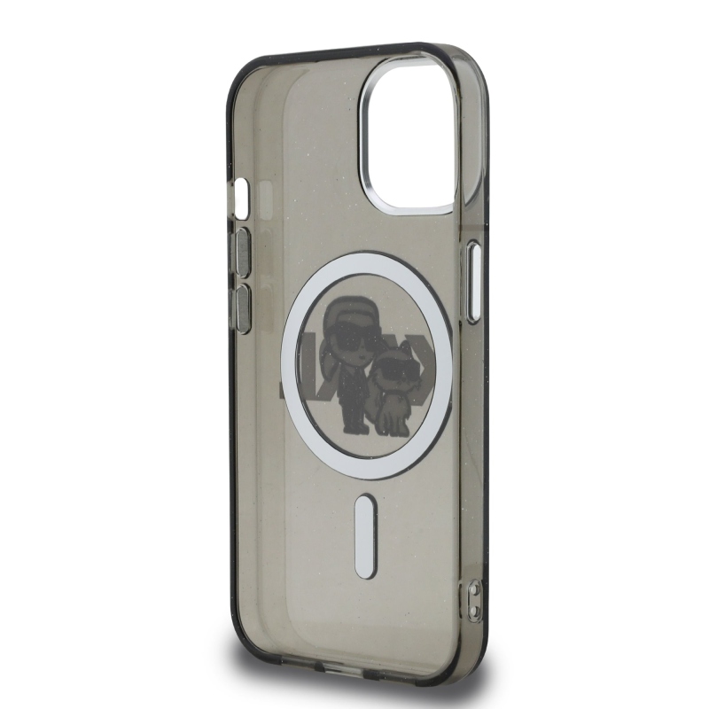 Karl Lagerfeld IML Glitter Karl és Choupette Sketch MagSafe hátlapi borító iPhone 15-hez Fekete