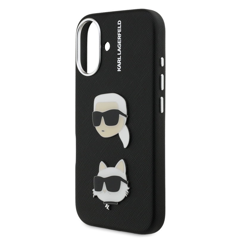 Karl Lagerfeld szemcsés PU K&CH Heads hátlap iPhone 16-hoz Fekete