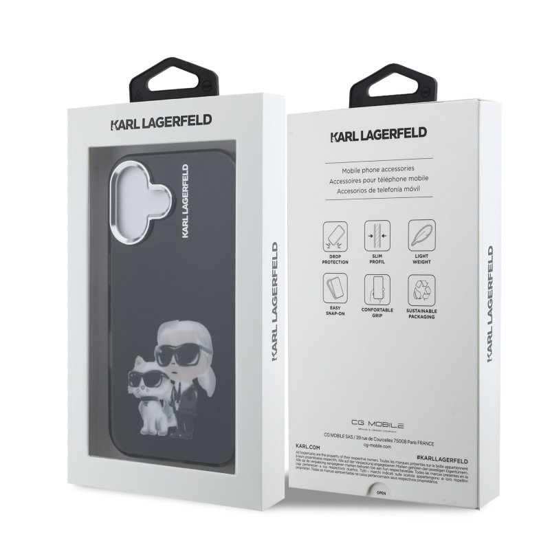 Karl Lagerfeld IML Aquarelle Karl és Choupette hátlapi borító iPhone 16-hoz Fekete