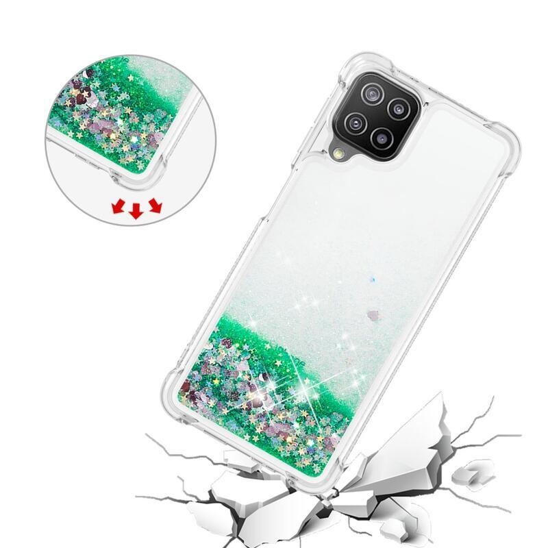 Glitter homokóra zselés tok Samsung Galaxy A22 4G - zöld/szívek