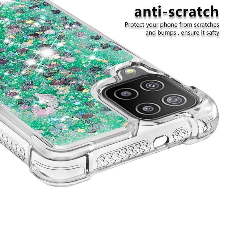 Glitter homokóra zselés tok Samsung Galaxy A22 4G - zöld/szívek